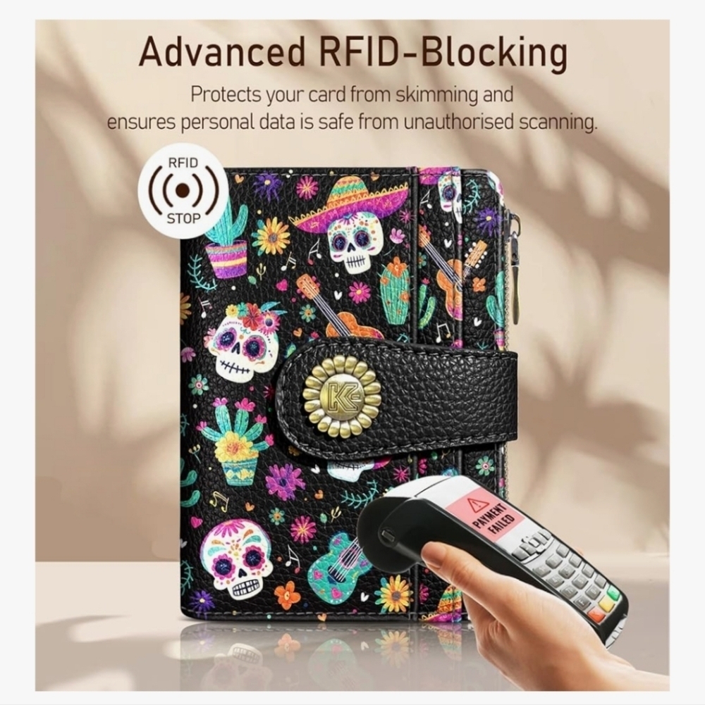 Colorful Skull Pattern RFID-Blocking Wallet - Picture 2 of 6